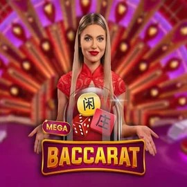 Mega Baccarat online game logo by Pragmatic Play on luckypayscasino.eu